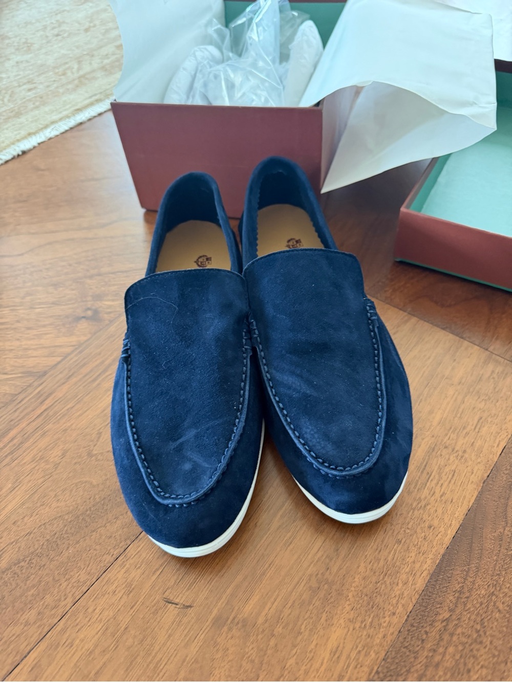 Loro Piana Navy Suede Slip-On Loafers